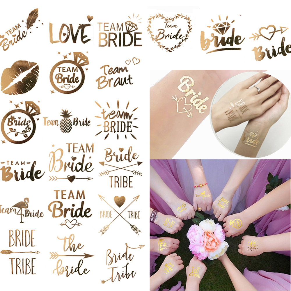 Wedding party Bride Bridesmaid tribe squad temporary tattoo Hen Night Golden Sticker WS006-image-427667949