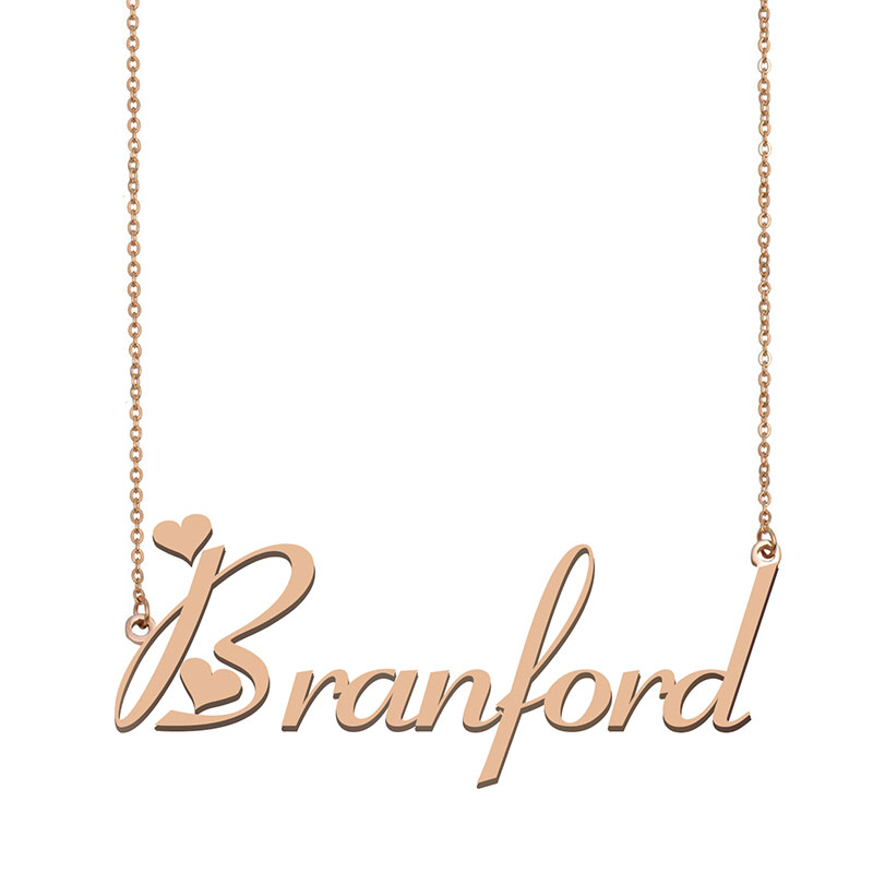 

Branford Name Necklace Pendant for Women Girls Birthday Gift Custom Nameplate Children Best Friends Jewelry 18k Gold Plated Stainless Steel, Silver