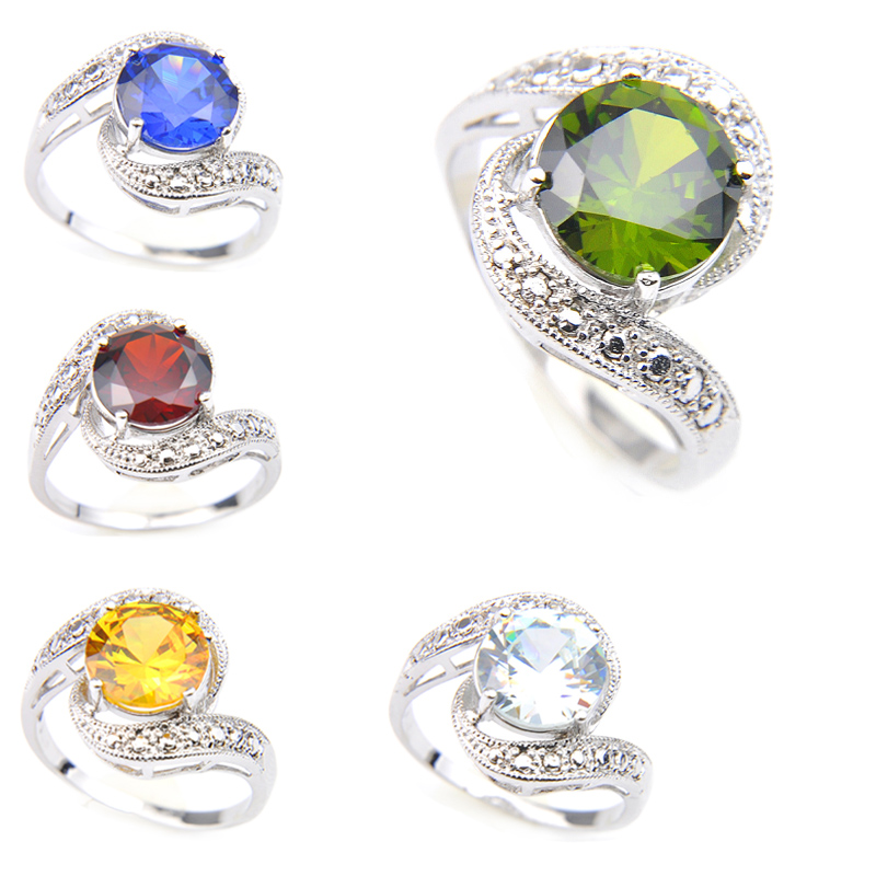

Luckyshine Newest Round Rings With Peridot Garnet Topaz Gems Shining Wedding Rings Woman's Engagement Silver 925 Ring