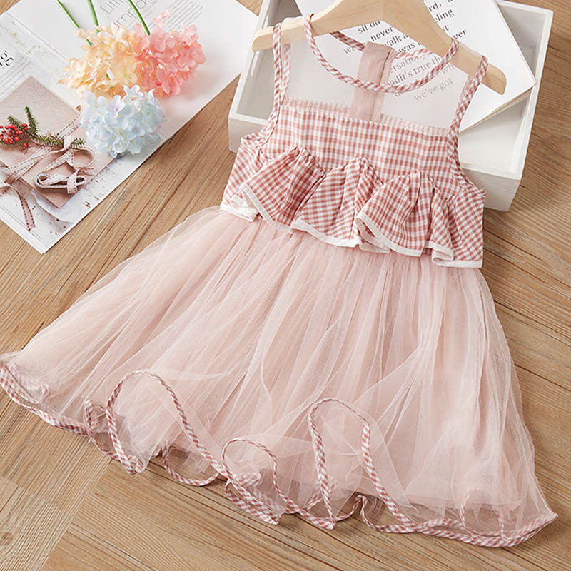 

Princess Girls Dress 2020 New Sweet Princess Plaid Mesh Dress for Girl Kids 2 6 Years Children Vestidos Summer Costume, Yd085 yellow