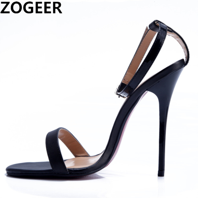 

Plus Size 50 Fetish High Heels Sandals Women Fashion Ankle Strap Summer Shoes Thin Heels Buckle Strap High-Heeled Unisex Shoes, Patent black 25