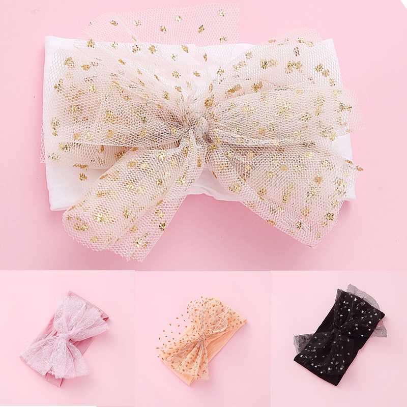 

Cute Soft Baby Headband Dot Print Bow-knot Elastic Nylon Yarn Head Wrap Western Style Hair Hoop Princess Hair Accessories, Black
