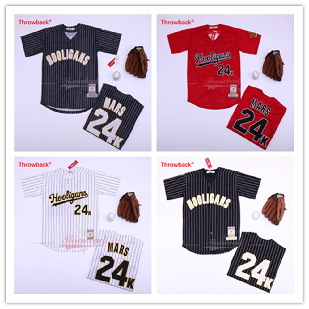 

Men's Bruno Mars 24K Hooligans Jersey All Stiched BET Awards Red White Black Baseball Jerseys Size S-3XL, #24 red