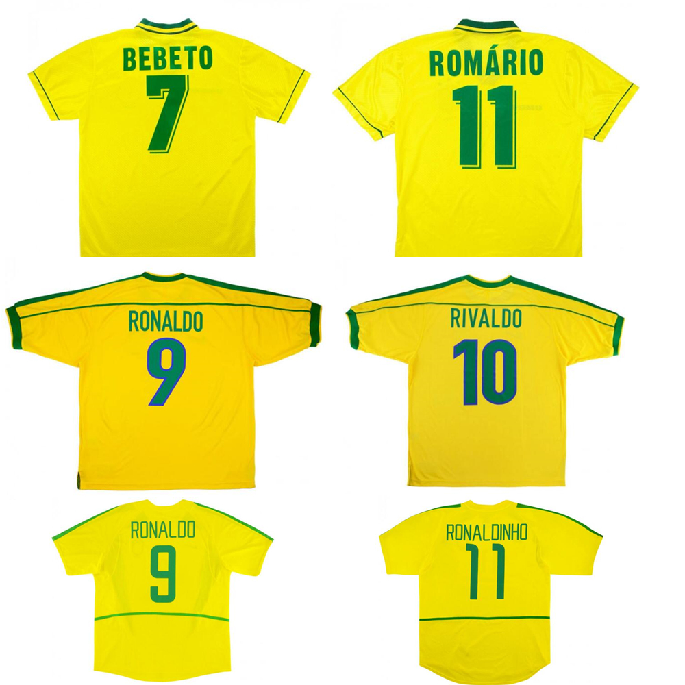 

Barsil Retro Soccer Jerseys 1994 1998 2002 RONALDINHO ROMARIO BEBETO Vintage Kit RIVALDO classic Football Shirts, 1998 home