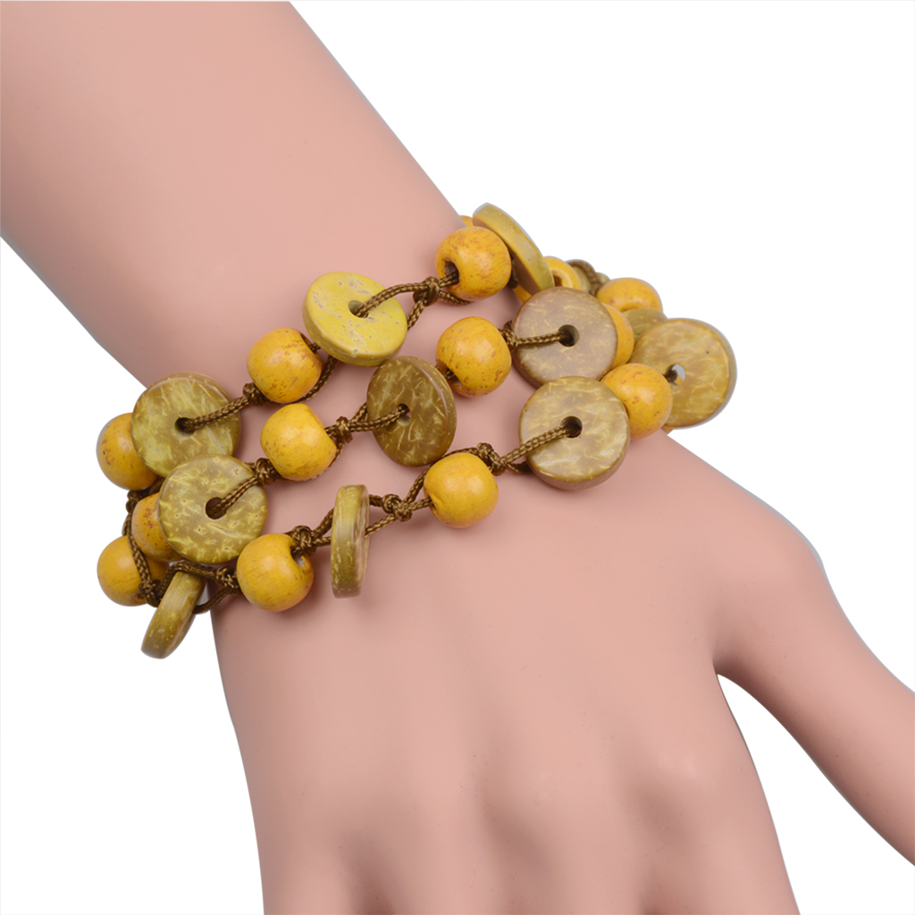 

Lovely Cute Wooden Coconut Shell Charms Beads Bracelet Braided Strap Beaded Bangle for Women Girls
