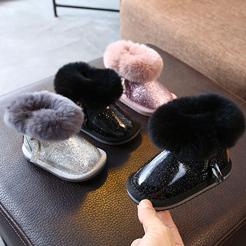 

12-15.5CM Baby Snow Boots Pu Warm Plush Thicker Shoes Baby Girls Winter Ankle Boots Water-proof Winter Booties
