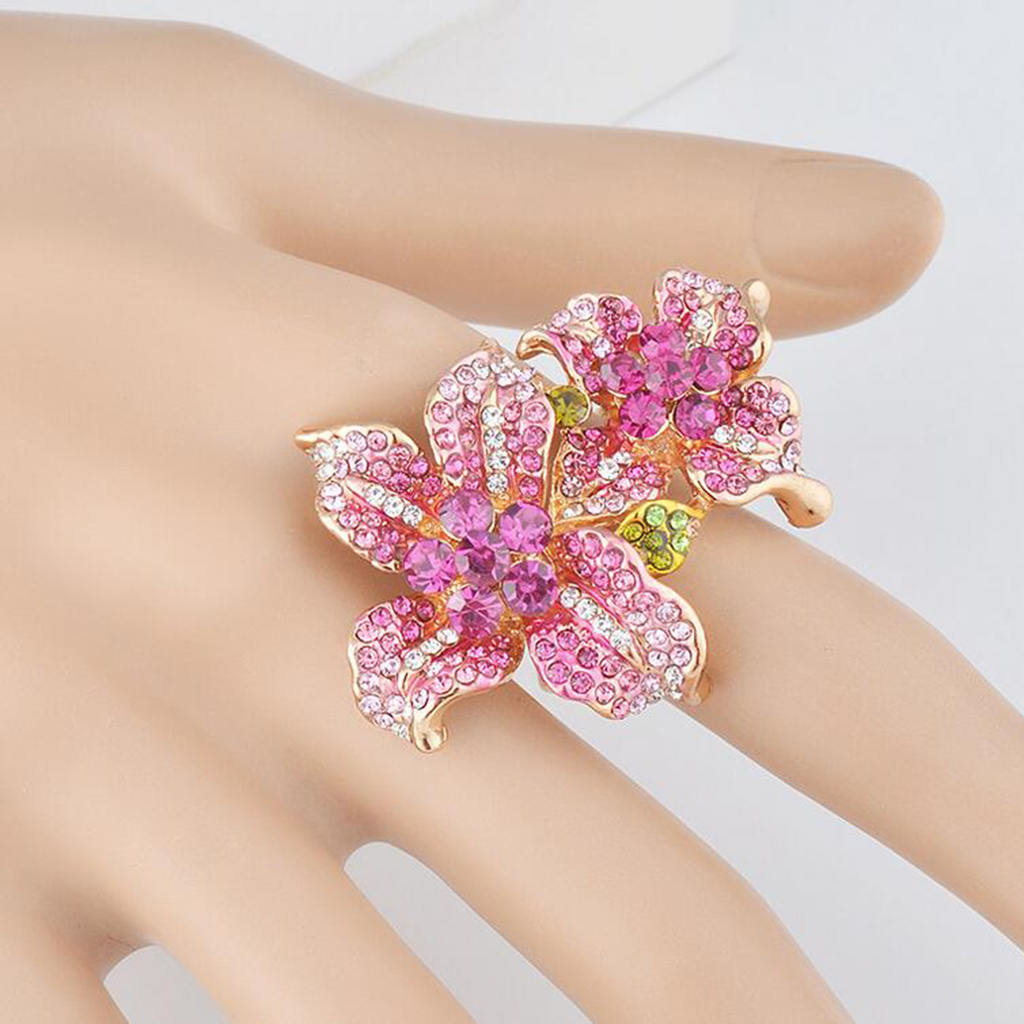 

Gold Plated Ring Cubic Zirconia Crystal Flower Finger Ring Party Jewelry