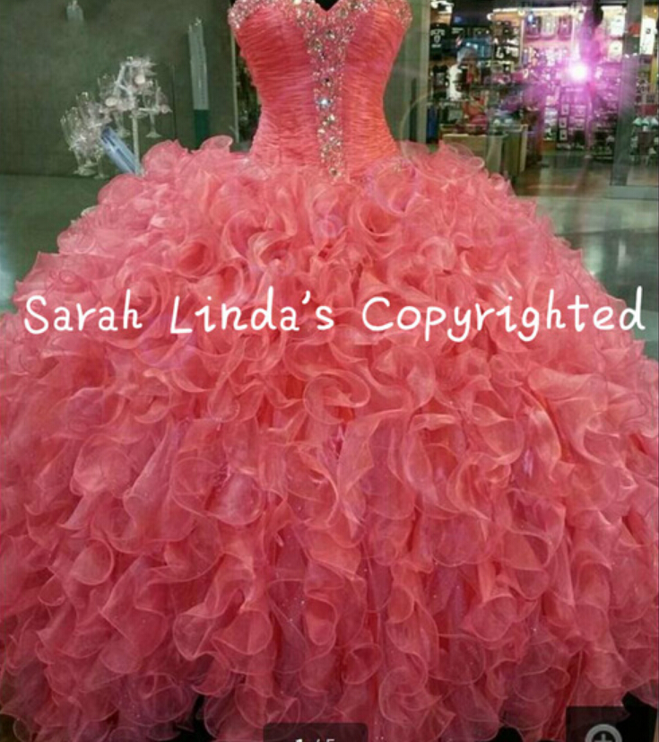 

2019 Cheap sweet 16 Long prom Dresses Crystal Rhinestone ruffled sparkly Ball Gown puffy prom gowns best selling party quinceanera dress, Water melon