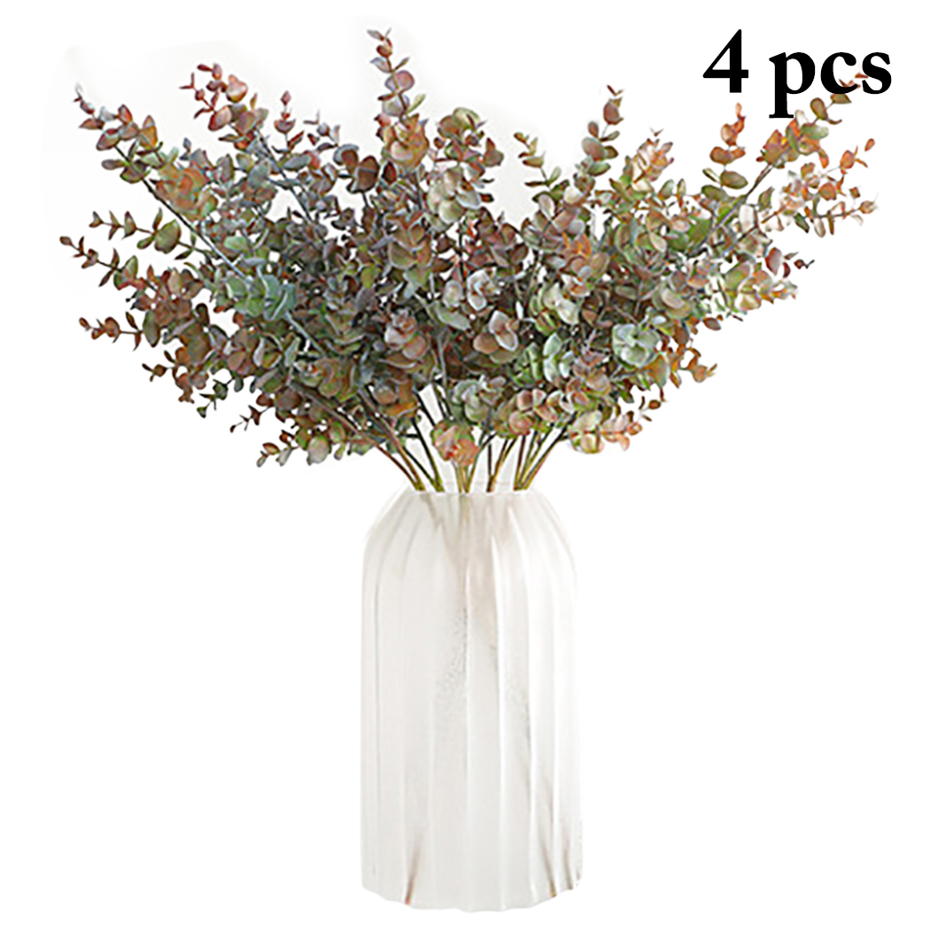 

4PCS Artificial Plant Eucalyptus Plastic Artificial Plants Green Grass plastic flower Plant Wedding Home Decoration Table Decors, Red