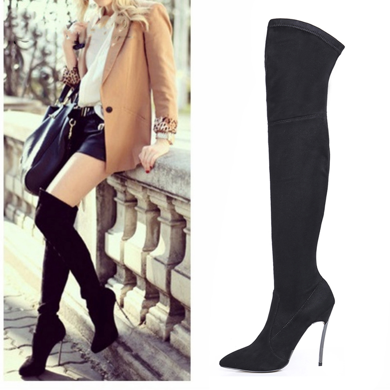 

Autumn Winter Women Boots Stretch Slim Thigh High Boots Over the Knee Boots High Heels Pointed Toe Sapatos