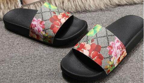 

New Men Women Filp Shoes Luxury Slide Summer Fashion Wide Flat Slippery Sandals Slipper Flip Flop size 35-45 flower box, Red