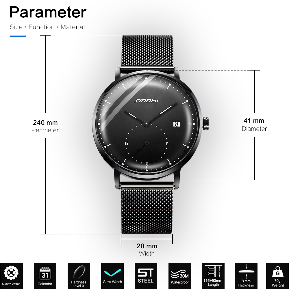 

cwp 2021 SINOBI Fashion Mens Watches Top Brand Luxury Quartz Men Casual Slim Mesh Steel Waterproof Sport Watch Relogio Masculino, Slivery;brown