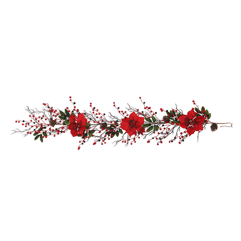 

Simulation Flower Rattan Red Christmas Hanging Ornaments Simulation Fruit With Lights Rattan Door Window Decoration