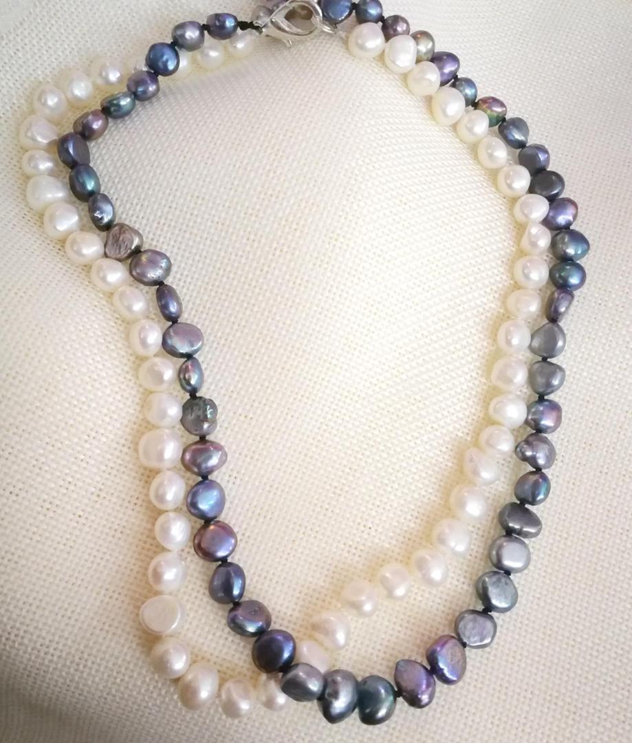 16/" Pouces tour de cou Véritable 9-10 mm rond noir Collier de perles de culture d/'eau douce