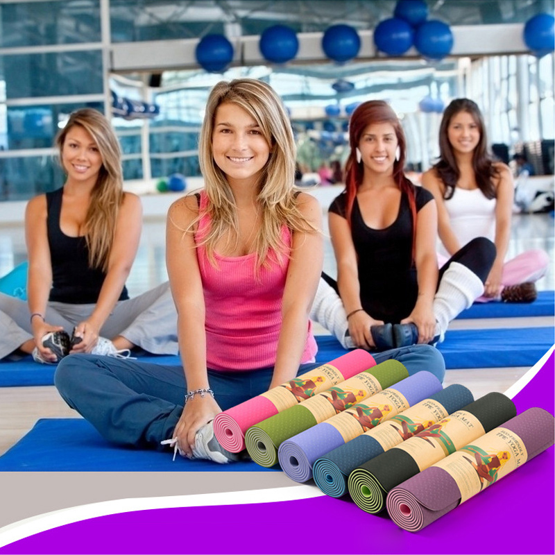 

TPE Two-Color Non-Slip Yoga Mat with Body Position Line Tasteless Gym Home Fitness Tasteless Mat Pilates 183cm*61cm*6mm, Purple