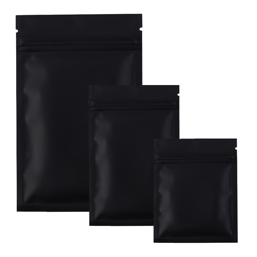 

High quality 100 X Metallic Mylar ziplock bags flat bottom Black Aluminum foil zip lock plastic bags