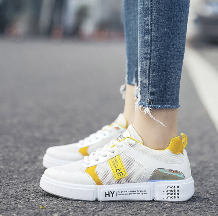

2019 spring new flying woven mesh surface increased women's shoes hollow sneakers ladies casual single shoes wild thin, Multicolor