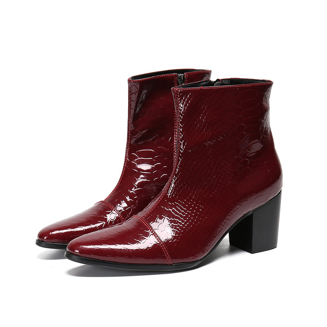 

Fashion Winter High Heel Men Ankle Boots Pointed Toe Genuine Leather Party Short Boots Increase Height Formal Boot Man Footwear, Red