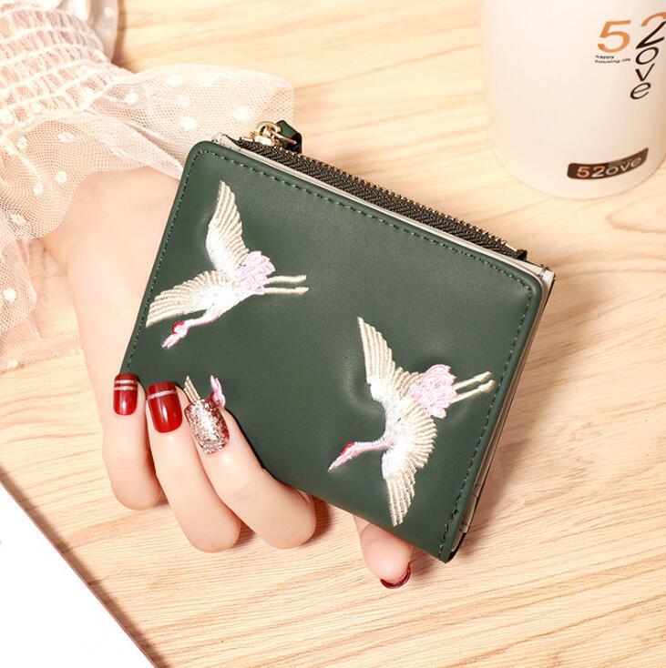 

Factory wholesale women bag exquisite embroidery short wallet multifunctional fashion leather student purse sweet little fresh embroiderys wallets, Grey(printing box )