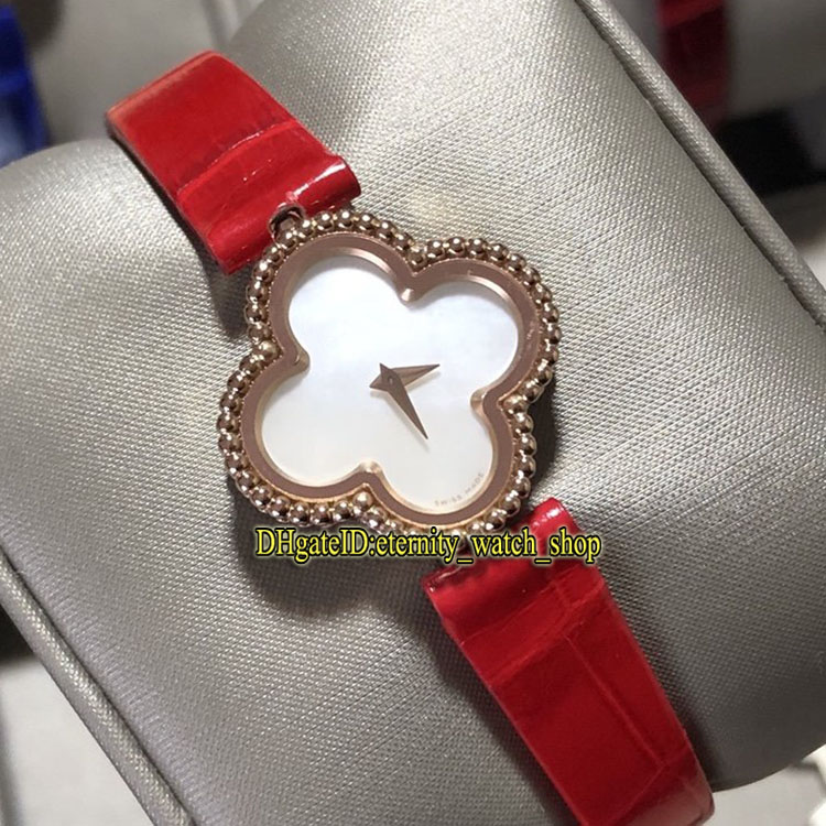 

V&AF 18K Rose Gold Four Leaf Clover Case Sweet Alhambra VCARO8WT00 Sapphire Mother of pearl Dial Swiss Quartz Woman Watch Fashion Watches, One spare strap