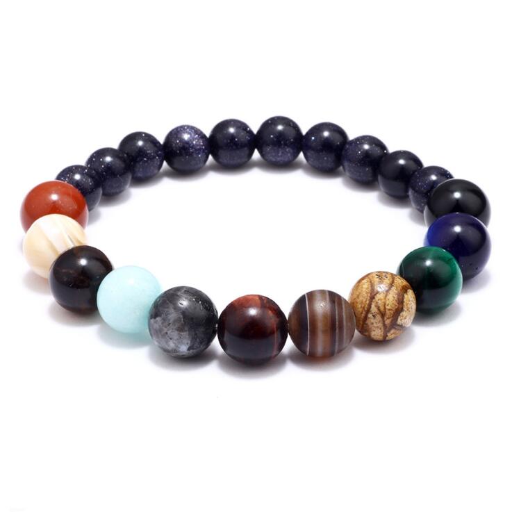 

Unisex Agate Beads Elastic Bracelet Imitation Precious Stone Beaded Bracelet Planets Design Wristband