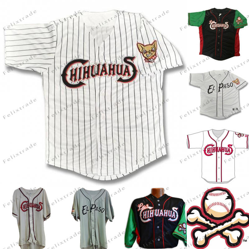 

Men El Paso Chihuahuas Jersey Home Road Baseball Jerseys Custom Double Stitched White Grey Shirts