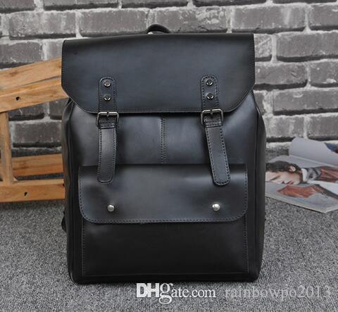 

Factory wholesale men bag leather backpack vintage locomotives contracted clamshell students travel bags mens brand package, Black