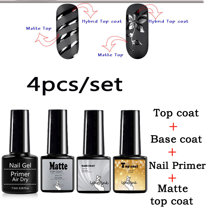 

4pcs/set Top And Base Coat 8ml UV Gel Nail Primer Nail Gel Soak Off No Wipe Primer Long Lasting Varnishes, 013-1