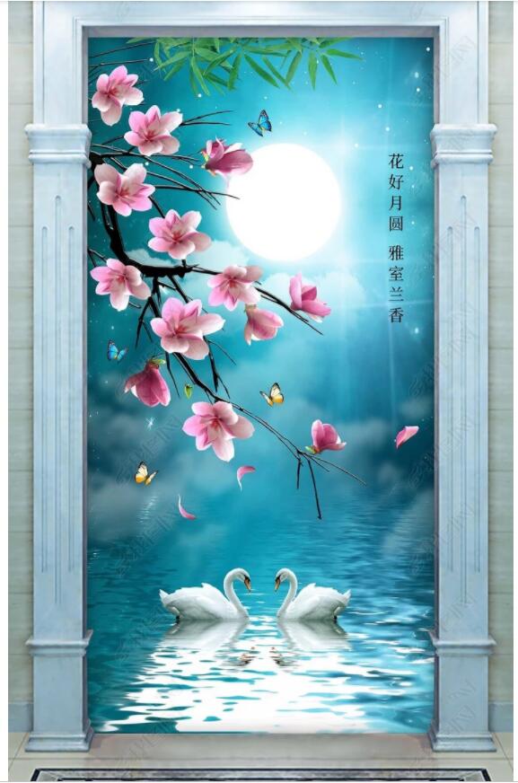 

WDBH 3d wallpaper custom photo Chinese style full moon magnolia flower porch home decor living room 3d wall muals wall paper for walls 3 d, Non-woven