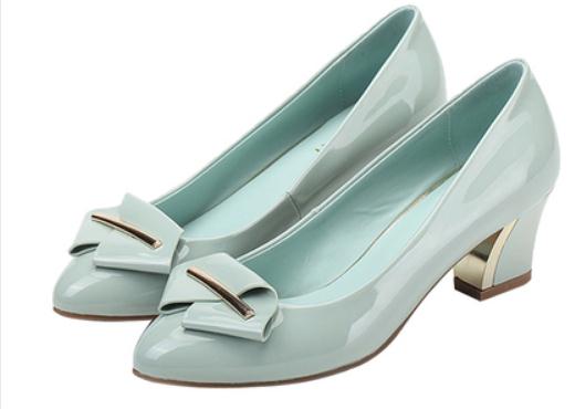 

2019 Women's shoes in Spring and Autumn with New style Middle heel Coarse heel pointed end bowknot@2711, Sky blue