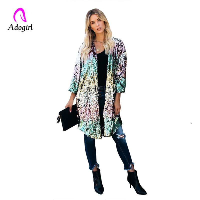 

Autumn Gradient Sequined Long Jackets Women Long Sleeve Open Stitch Loose Coats Streetwear Ladies Outwear Elegant Cardigans, Multi