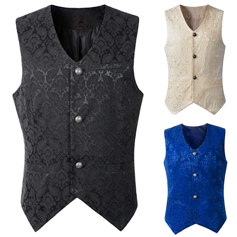 

Adult Men Black White Vintage Vest Waistcoat Victorian Steampunk Style Jacquard Top Shirt Noble Costume For Men' Suit Plus Size