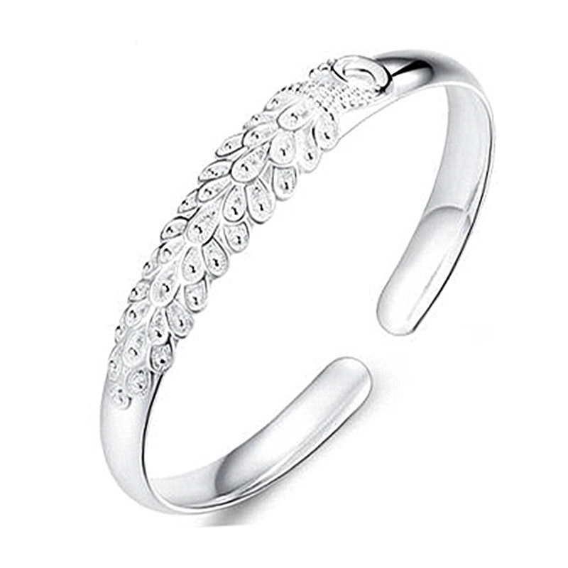 

MOONROCY Silver Color Bangle Open Peacock Bracelet Party Vintage Jewelry for Women Girls Gift Dropshipping Wholesale