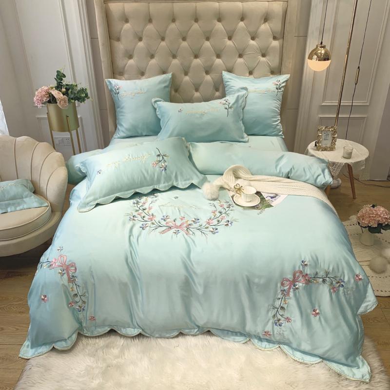

pure satin silk cotton Bedding Set Idyllic flower embroidery Queen King Size Bed set Duvet Cover Bed Sheet linen