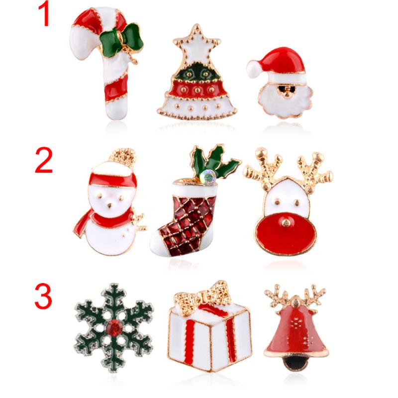 

3 Pcs Christmas Brooch Pin Small Snowman Tree Bell Deer Elk Brooch Bijoux Jewelry Gifts TC21