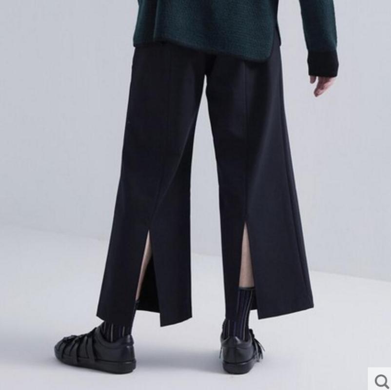 

27-44 2019 New men clothing GD Hair Stylist model Loose and wide-legged open-forked design casual pants plus size costumes, Black