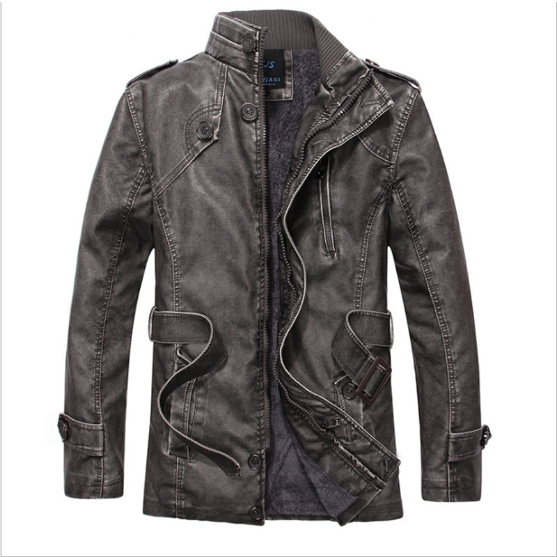 

Men's Jacket 2019 New Fashion Autumn Winter Male Retro Leather Jacket Slim Men Stand Collar Coat Mid Long PU Overcoat, Color 03