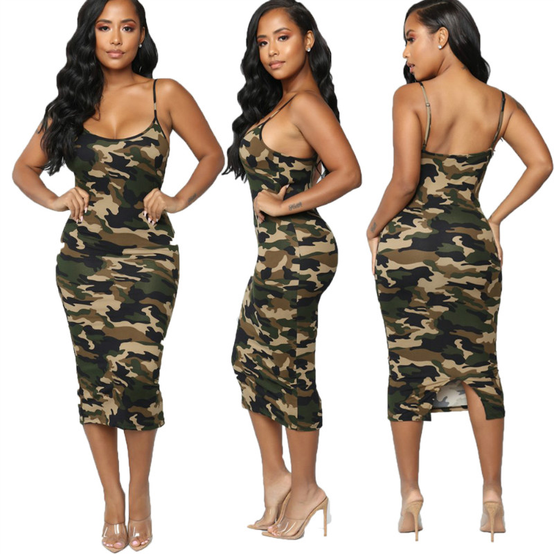 

Newest Fashion Summer Dress Fashion Camouflage Womens Bodycon Sleeveless Sundress Ladies Summer Beach Casual Party Dress, Army green