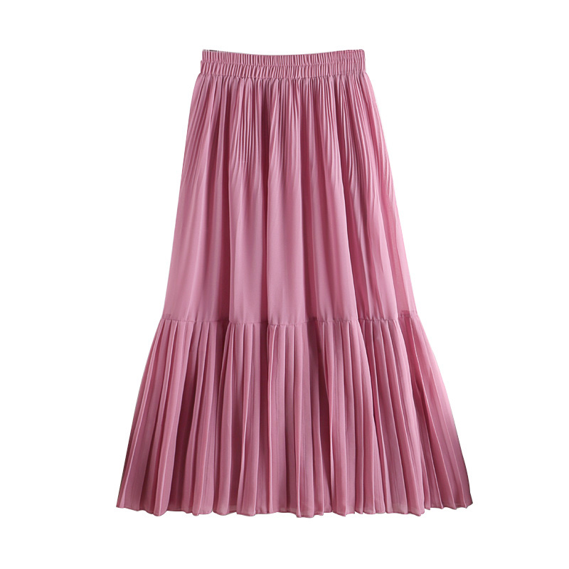 

Pleated Skirt For Women Sexy Candy Color Chiffon Clothes Mujer Faldas Fashion Long High Waist Casual Solid Beading Skirt W215, Beige