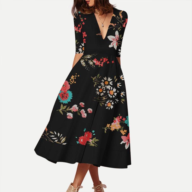 

V-neck Women Dress A-Line Maxi Print Elegant Wrap Dress Elegant Women Dresses Evening Party High Waist Dresses