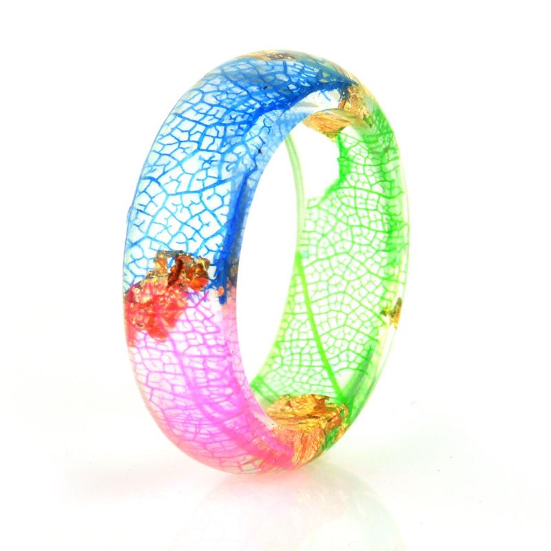 

Forest Dried Flowers Petals Gold Foil Paper Inside Resin Ring For Women Jewelry Engagement Wedding Bands Finger Rings Party Gift