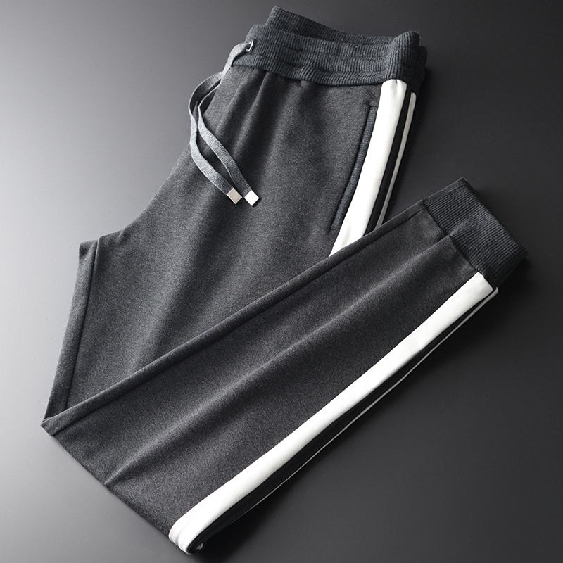 

New Thick Mens Pants Luxury Ribbon Contrast Color Splice Casual Sport Male Pants Plus Size 4xl Elastic Waist Male Trousers, Grey hw-19096k