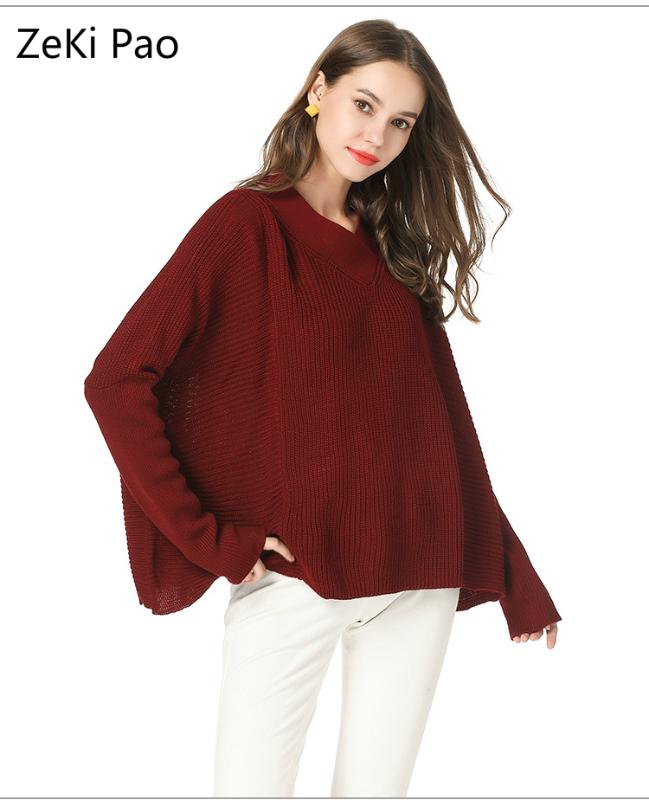 

Autumn and winter women's sweaters and pullovers collar long-sleeved casual crop sweaters loose solid color knitted pullover, Black