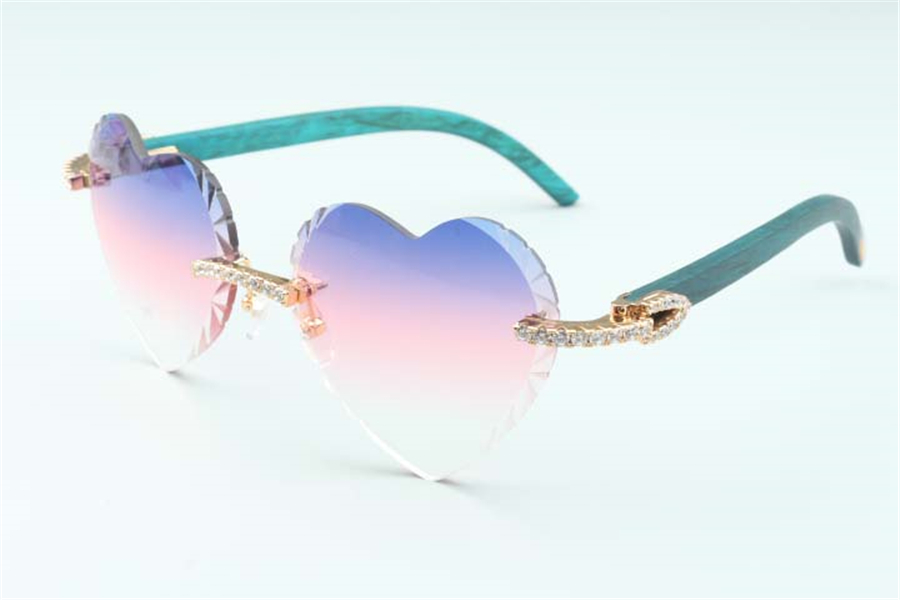 

Direct sales heart shaped cutting lens endless diamonds sunglasses 8300687, teal natural wooden temples size: 58-18-135 mm