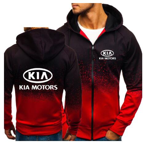 

Hoodies Men KIA Motors Car Logo Print Casual HipHop Harajuku Gradient color Hooded Fleece Sweatshirts zipper Jacket Man Clothing, Green