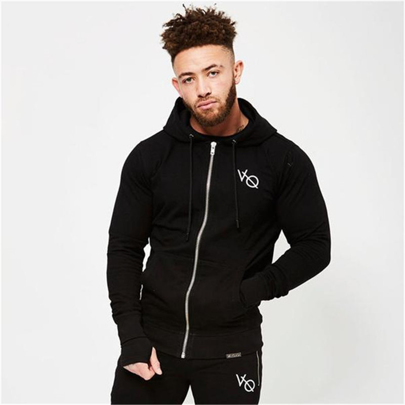 

2020 New Running jacket Men Cotton Hoodies Fitness Bodybuilding Sweatshirt male Pullover gym Hoodies Sports jacket men, Black