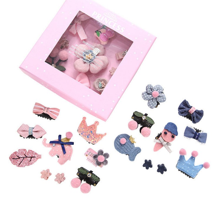 

9pc/Box Children Baby New Hair Clips Cute Crown Flowers Safety Barrettes BB Clip Little Girls Gifts Kids Hair Accessories, 28 box package