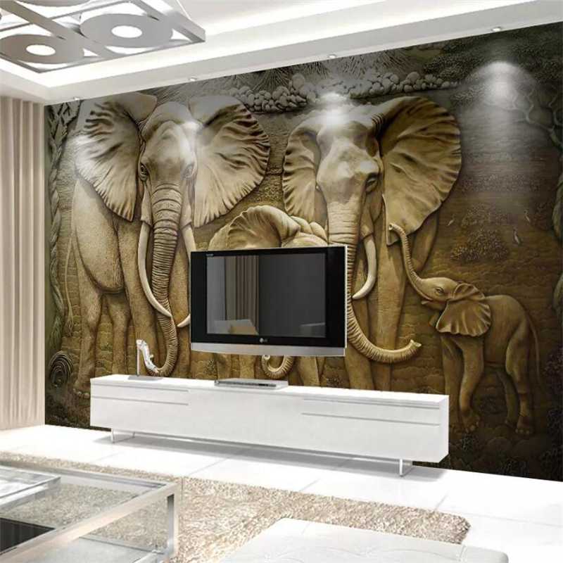 

mural Custom wallpaper 3d wall papers home decor photo murals papel de parede 3D gold embossed elephant background wall paper, As pic