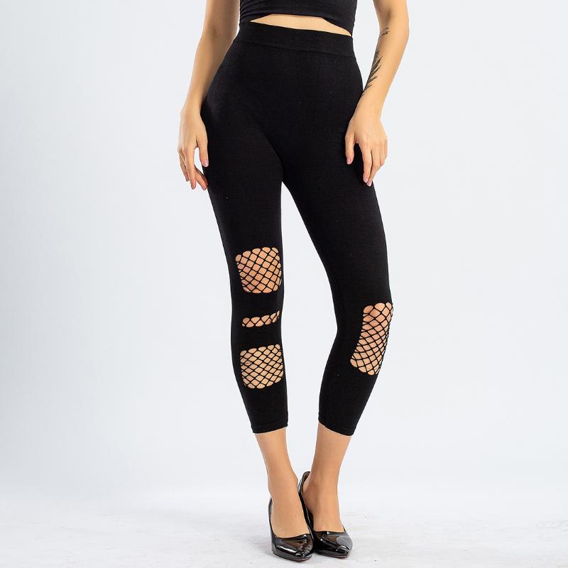 

New Sexy Net Yarn Black Leggings Fashion Hole Modal High Elastic Plus Size All In One Pants Slim and Hip Lifting Casual pants
