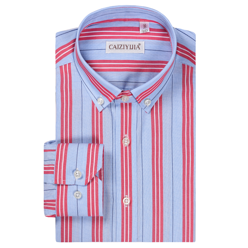 

Men's Cotton Striped Button Cuff Dress Shirts Pocket-less Design Contrast Colors Casual Standard-fit Long Sleeve Shirt, Blue